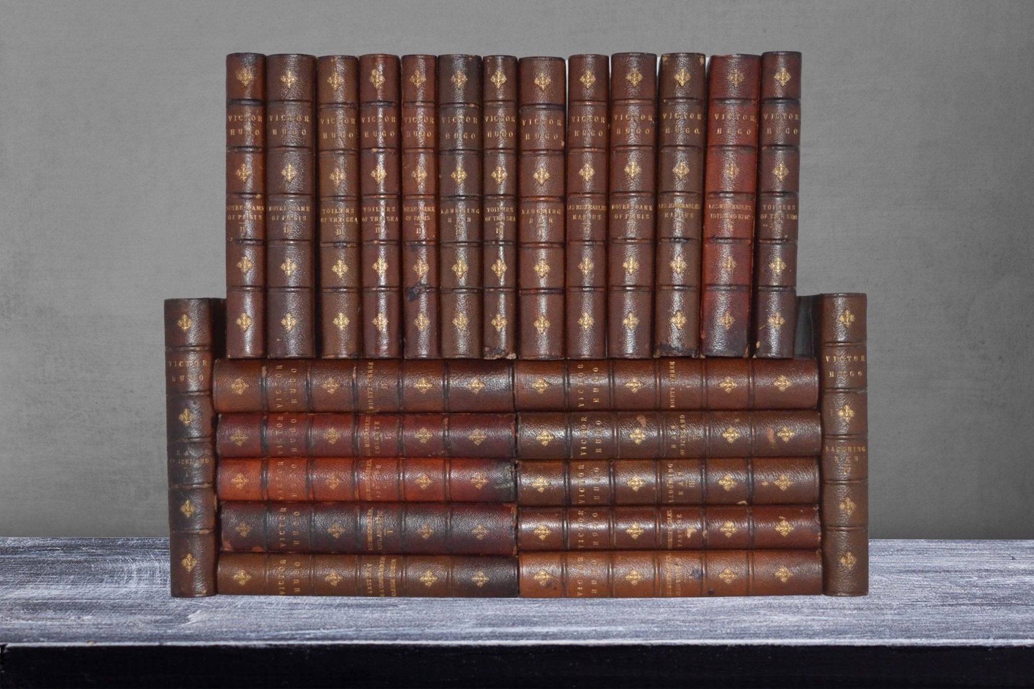 Complete Antique Leather Bound Novels of Victor Hugo 1892 - Brookfield Books