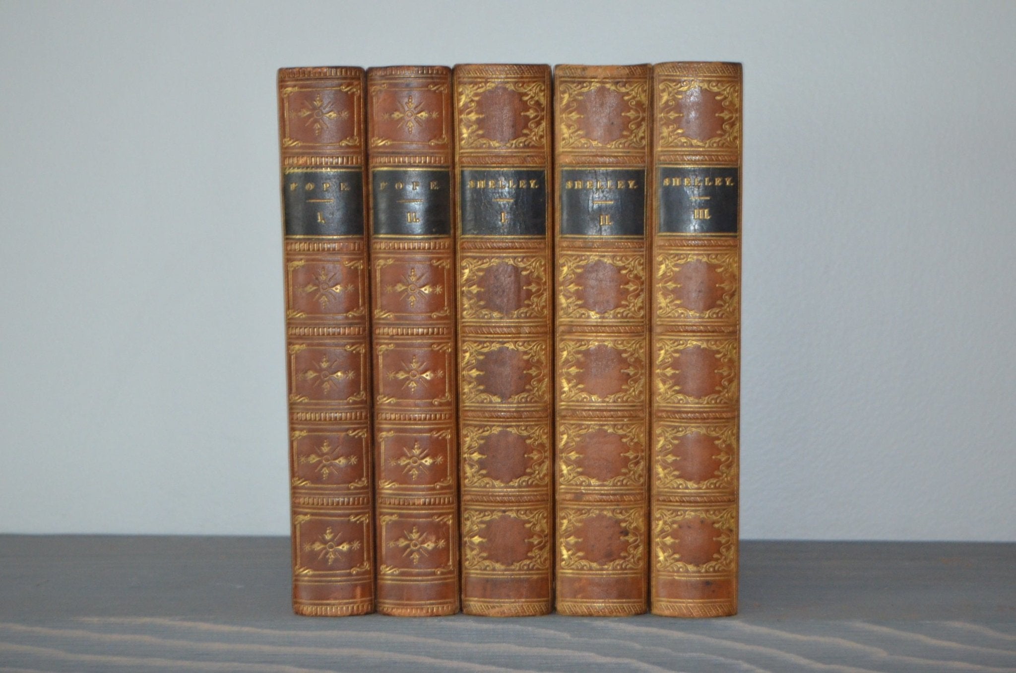 Antique Leather Bound Book Décor – 6” Light Brown, Black & Gold – Percy Shelley - Brookfield Books