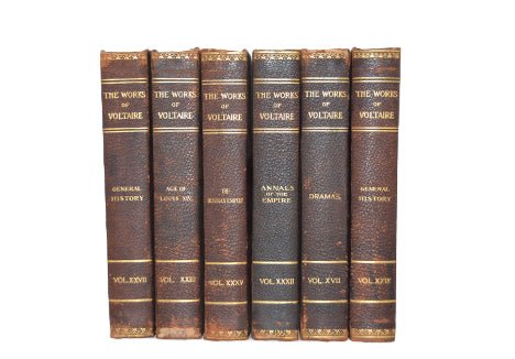 Antique Leather Bound Book Décor – 8” Brown & Gold - Voltaire - Brookfield Books