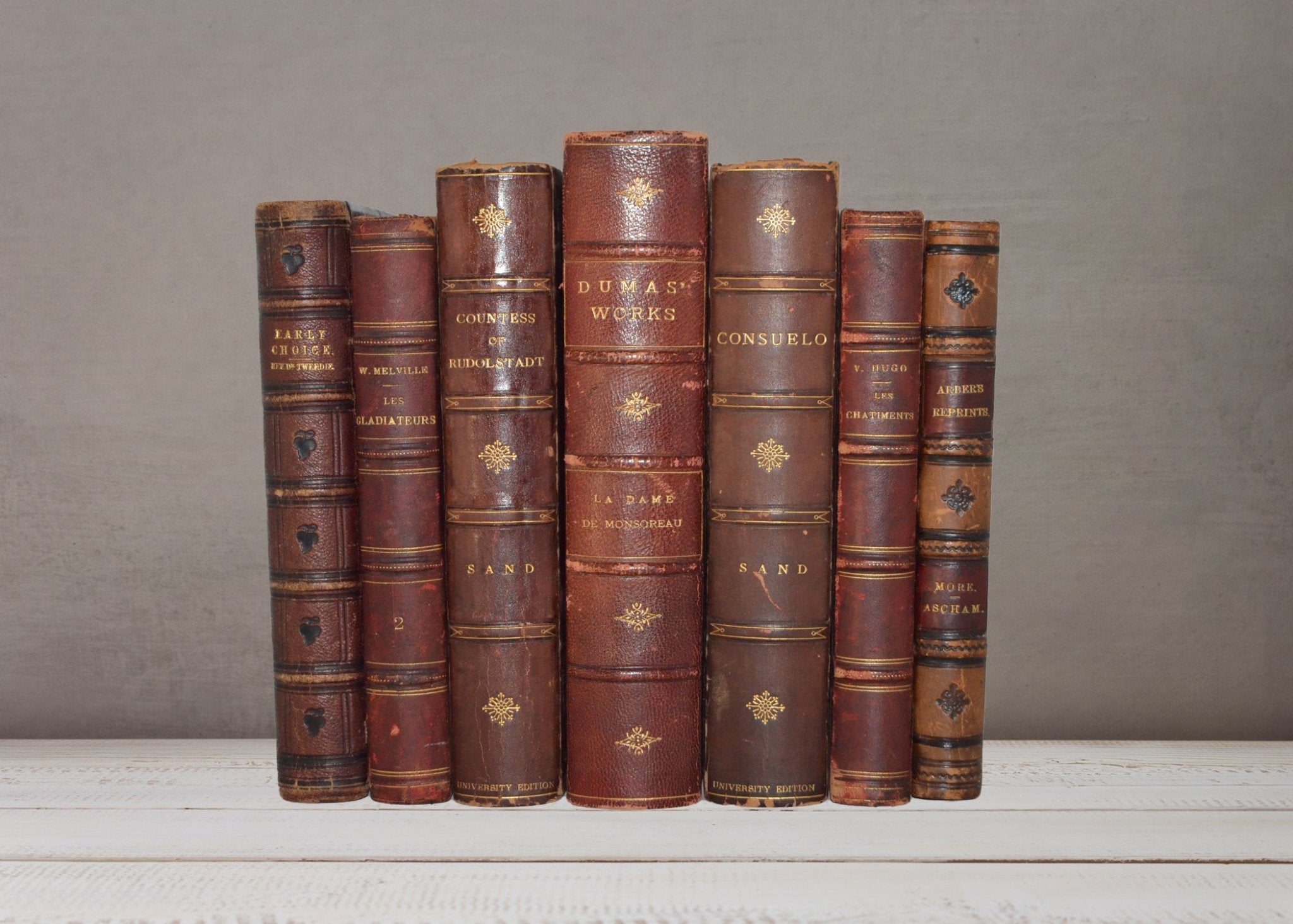 Antique Leather Bound Book Décor – 9” Brown, Maroon, Black – Dumas, Hugo - Brookfield Books