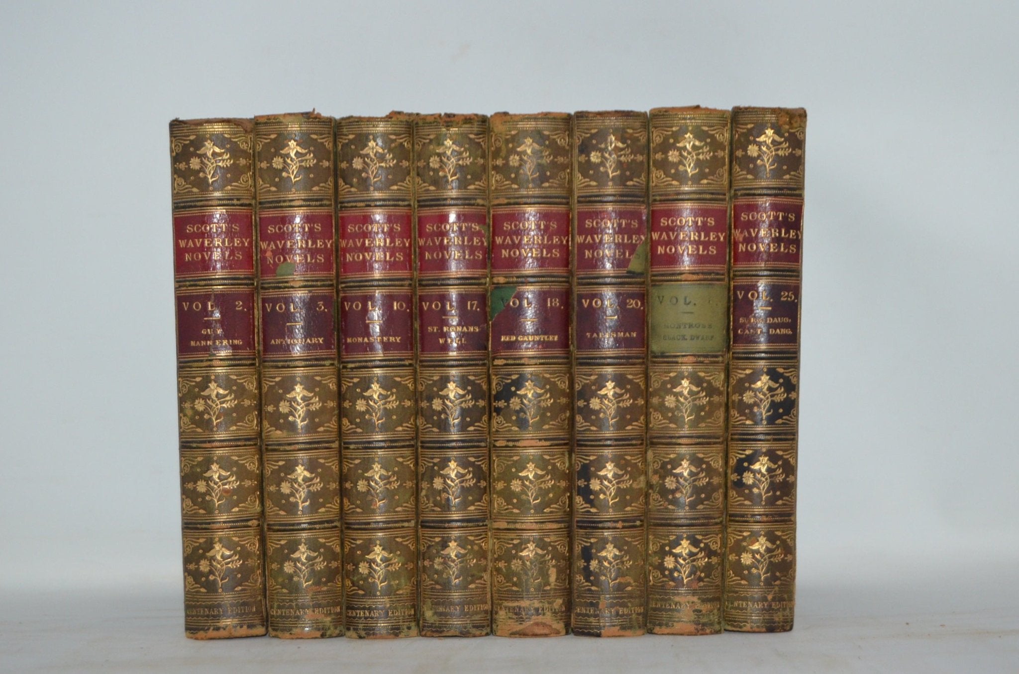 Antique Leather Bound Book Décor – 9” Dark Green & Gold - Waverley Novels - Brookfield Books