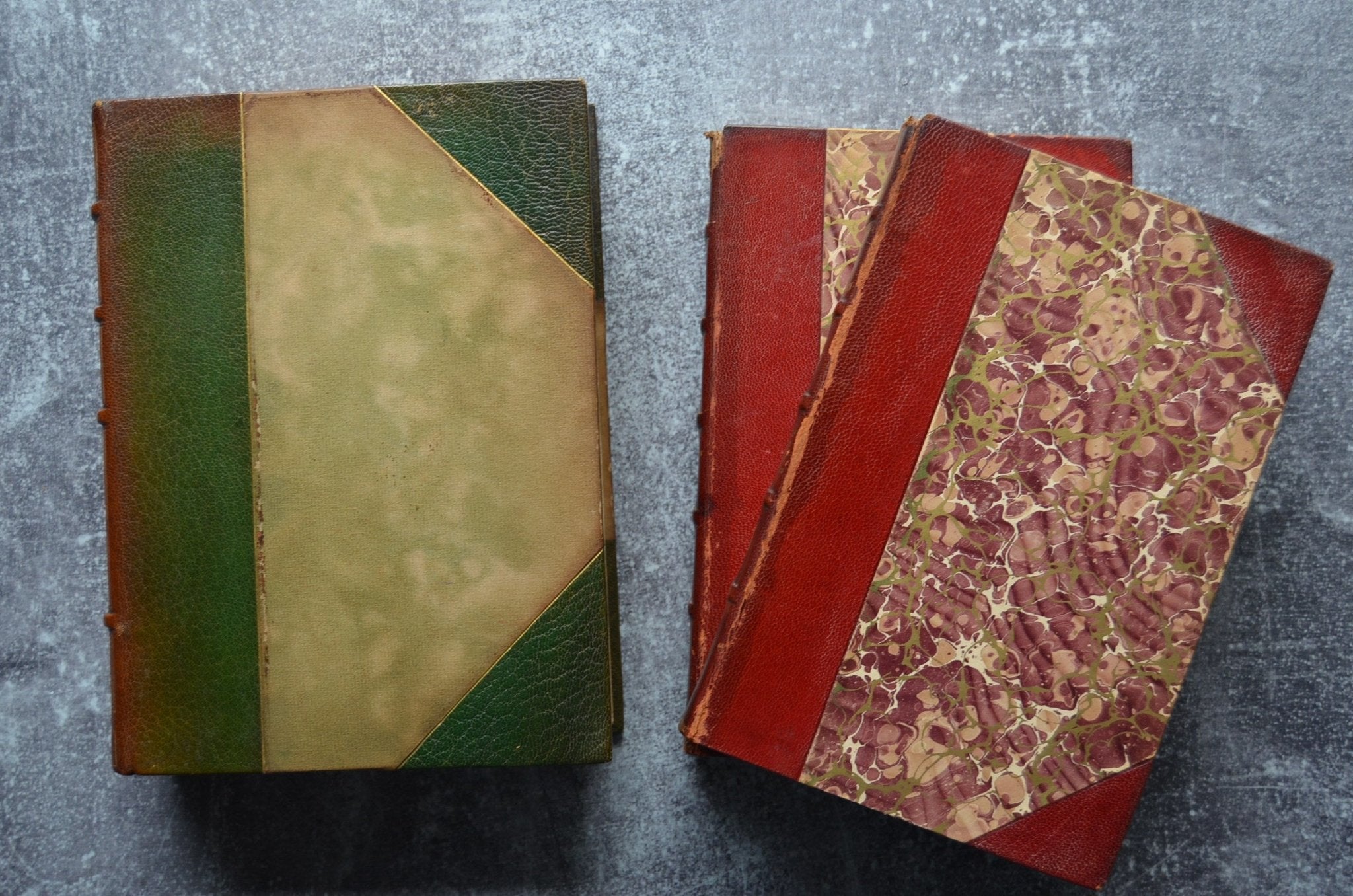 Antique Leather Bound Book Décor – 9.5” Shades of Brown, Carmel, Maroon – Moliere - Brookfield Books