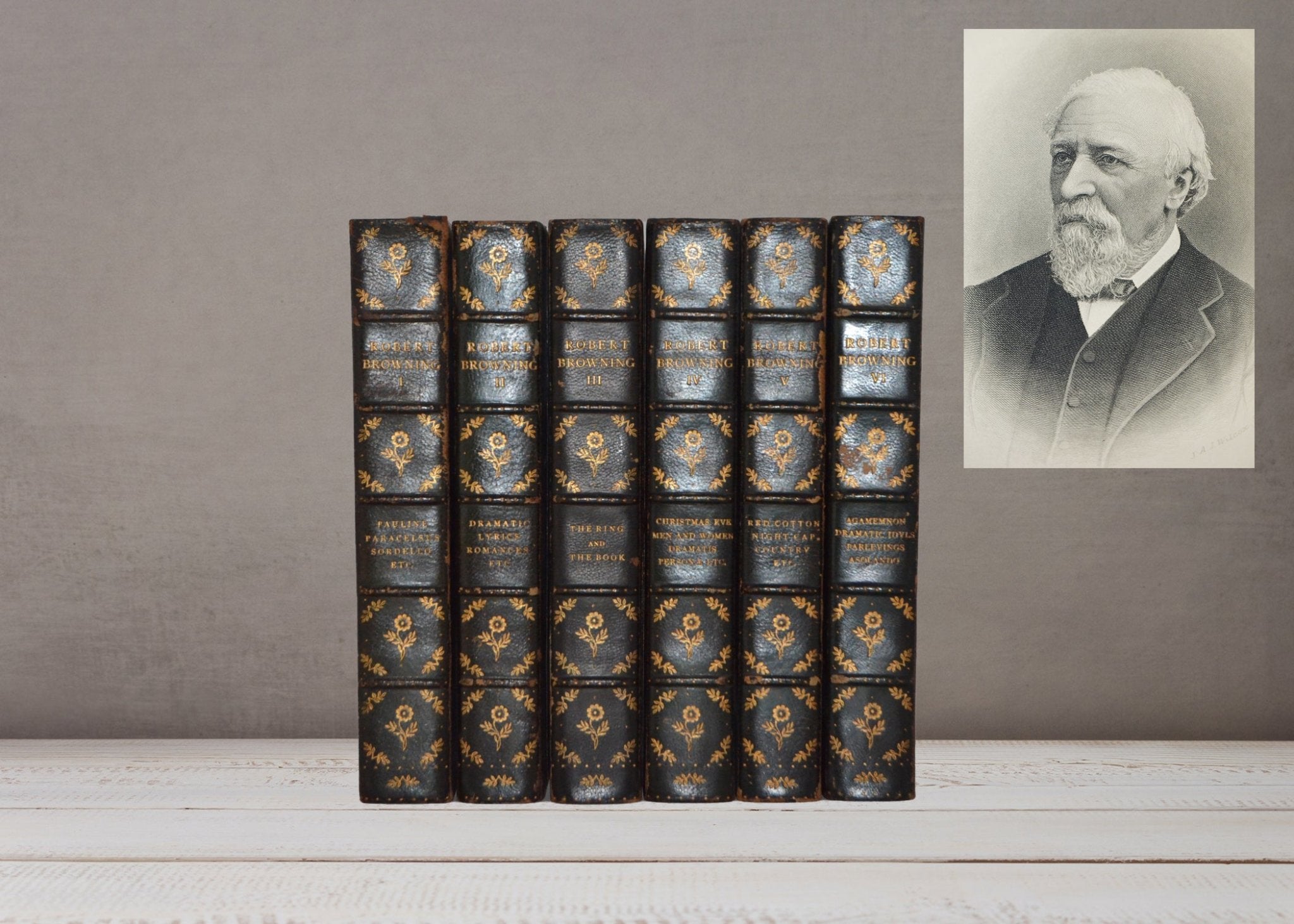 Antique Leather Bound Works of Robert Browning Complete in 6 Volumes 1899 - Brookfield Books